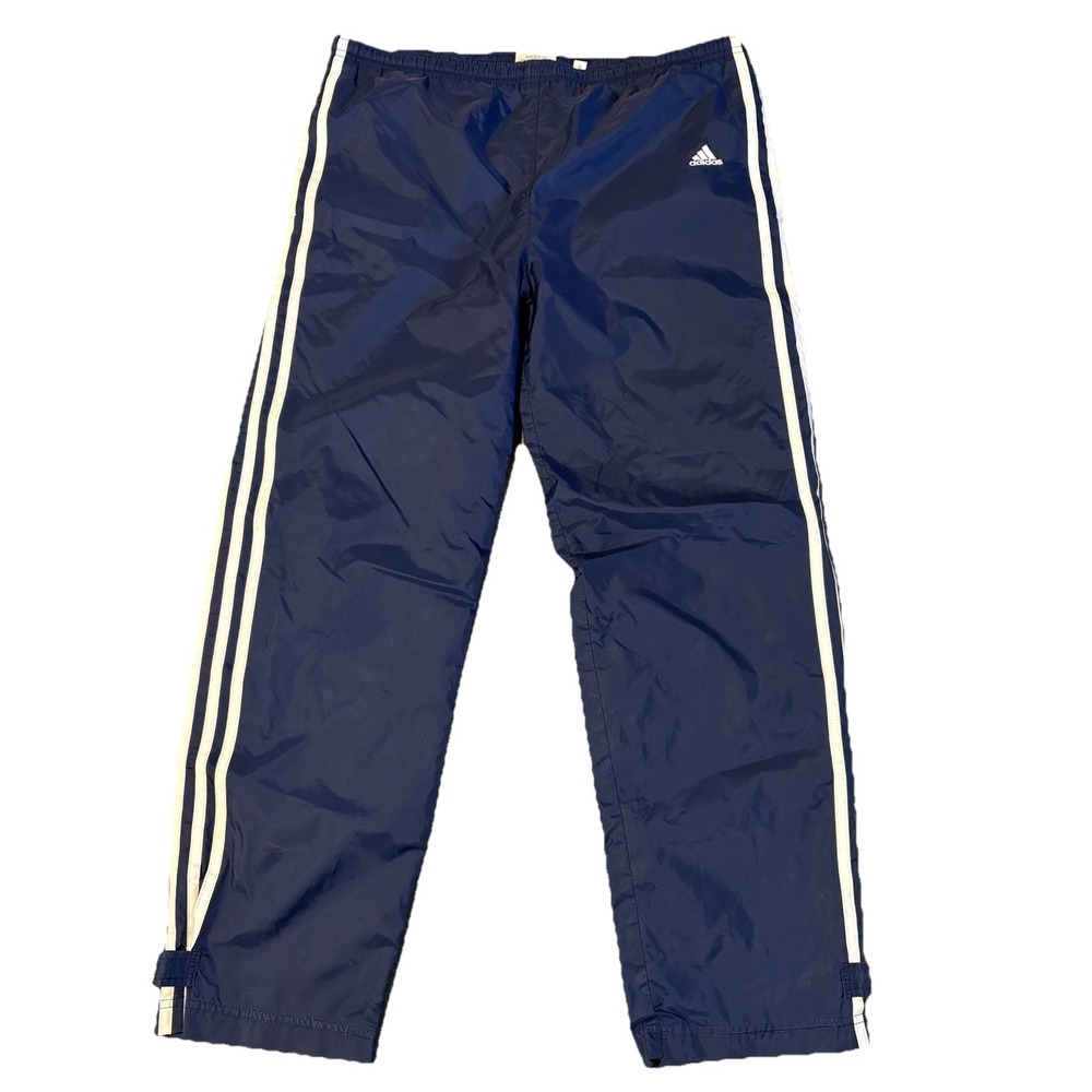 Adidas Windbreaker Track Pants Womens Girls L Navy Nylon Mesh Lined Vintage Y2K